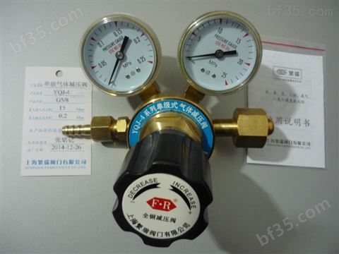 上海繁瑞单级氧气减压阀YQJ-1单级氢气减压器YQJ2单级氮气减压表YQJ